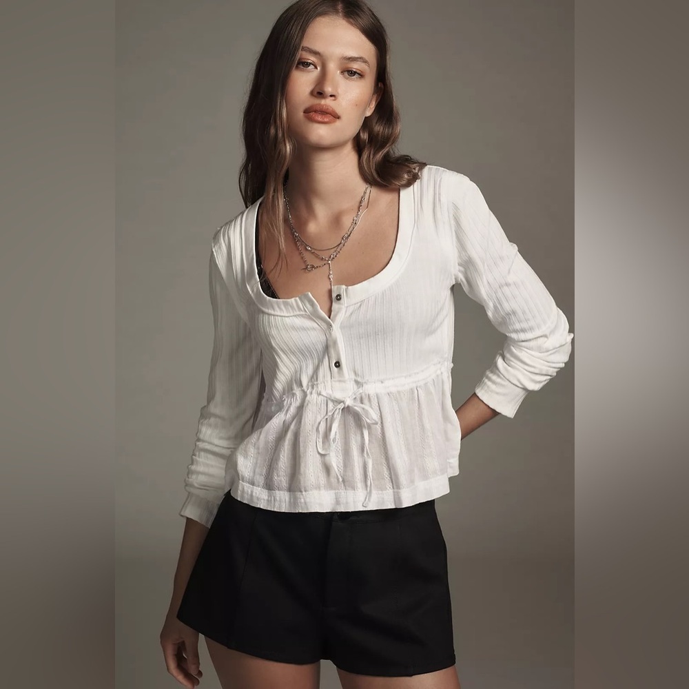 NWT Size L - Anthropologie Scoop-Neck Babydoll Top in White